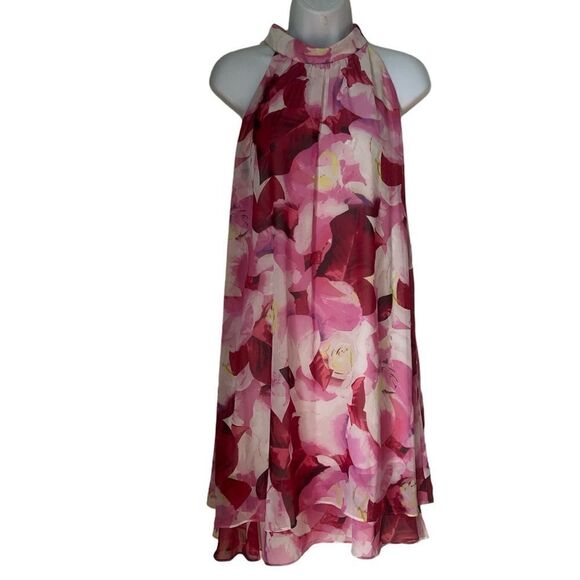 Eliza J Dresses & Skirts - Eliza J Women's Chiffon Pink & Cream Floral Print Halter Neck Dress sz 8